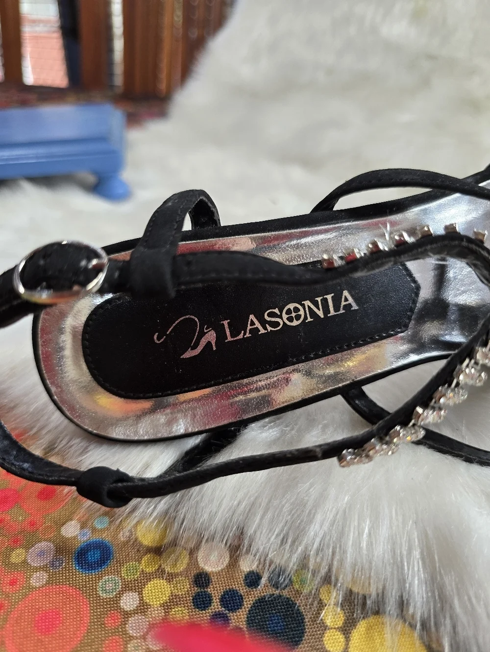 Lasonia Black Crystal-Embellished T-Strap Platform Sandals